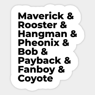 top gun Maverick callsigns Sticker